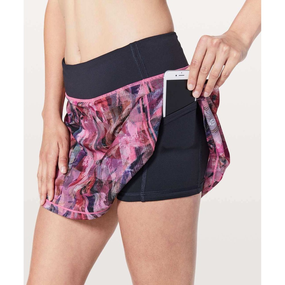 Lululemon Women's Pace Rival Skirt Size‎ 6 Black Pink Abstract Print Athletic